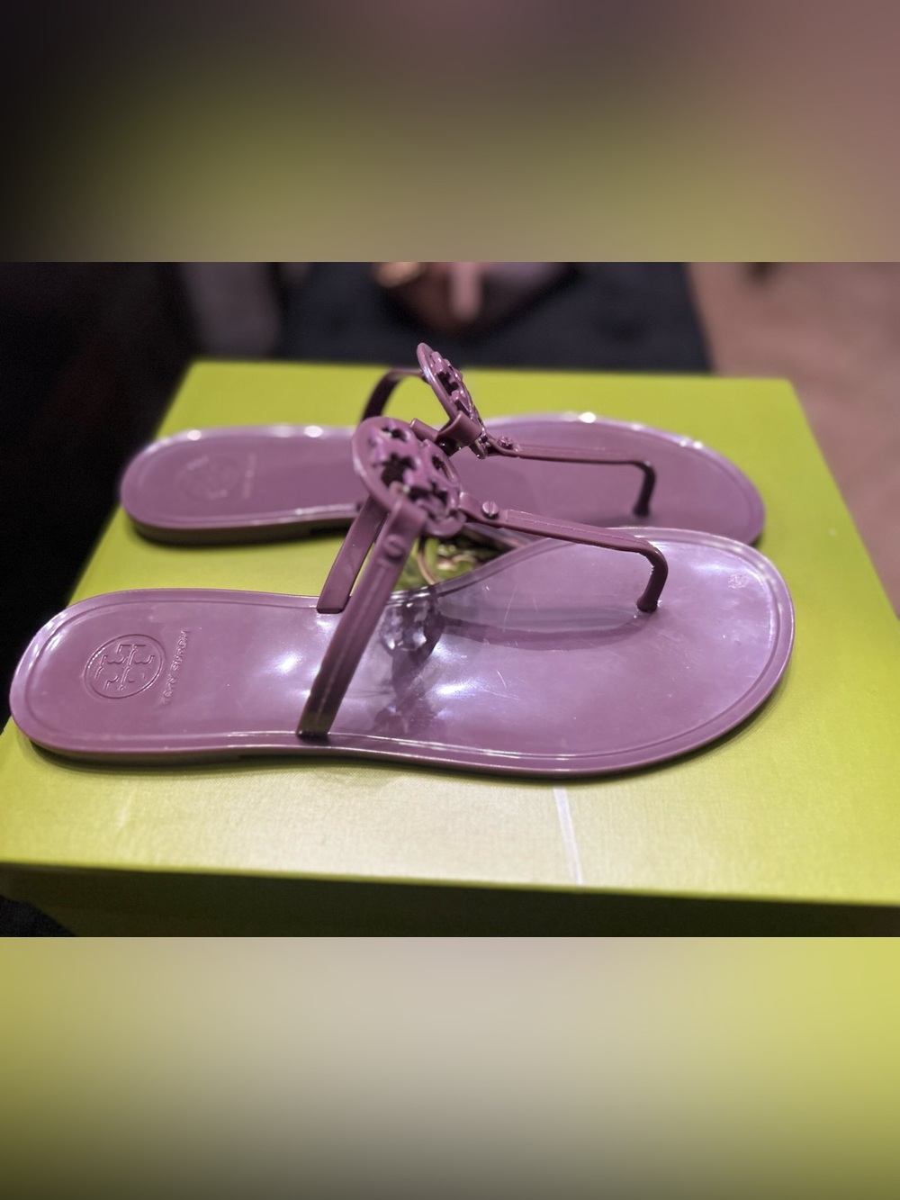Tory Burch Purple Logo Jelly Thong Sandals